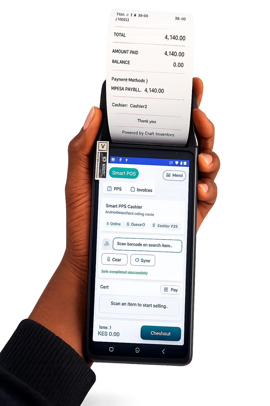 Smart POS Android handheld device printing receipt