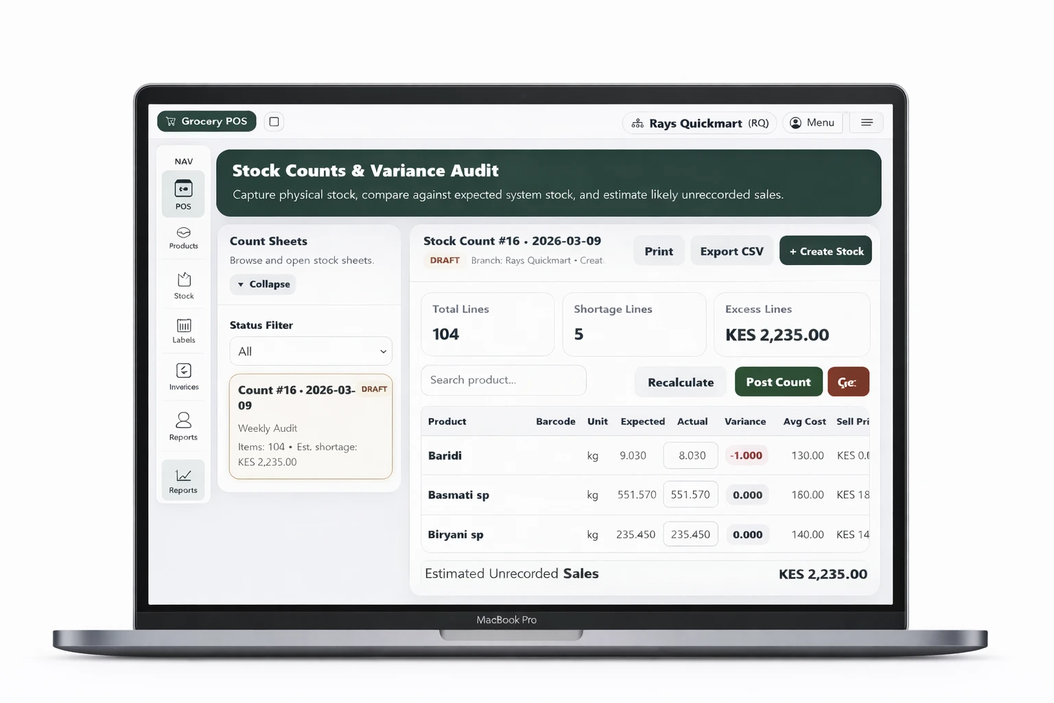 Stock variance audit